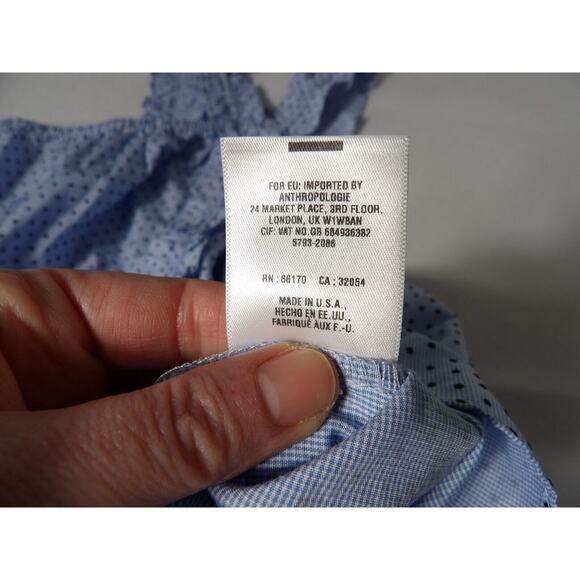 Waverly Grey Tank Top Small Ruffle Blue Grid Plaid Polka Dot Cottage Core - Picture 10 of 11